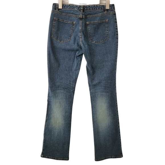 𝅺women's  Button Fly Jeans Mini Bootcut Low Rise Denim Dark Wash Size 8 - Picture 3 of 10